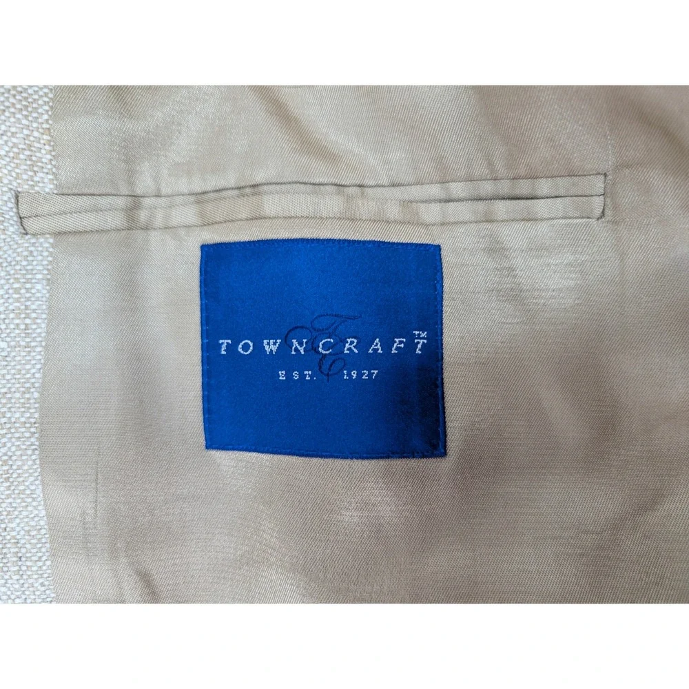 Towncraft Mens Vintage Beige Textured Two Button Blazer Sport Coat Size 42R